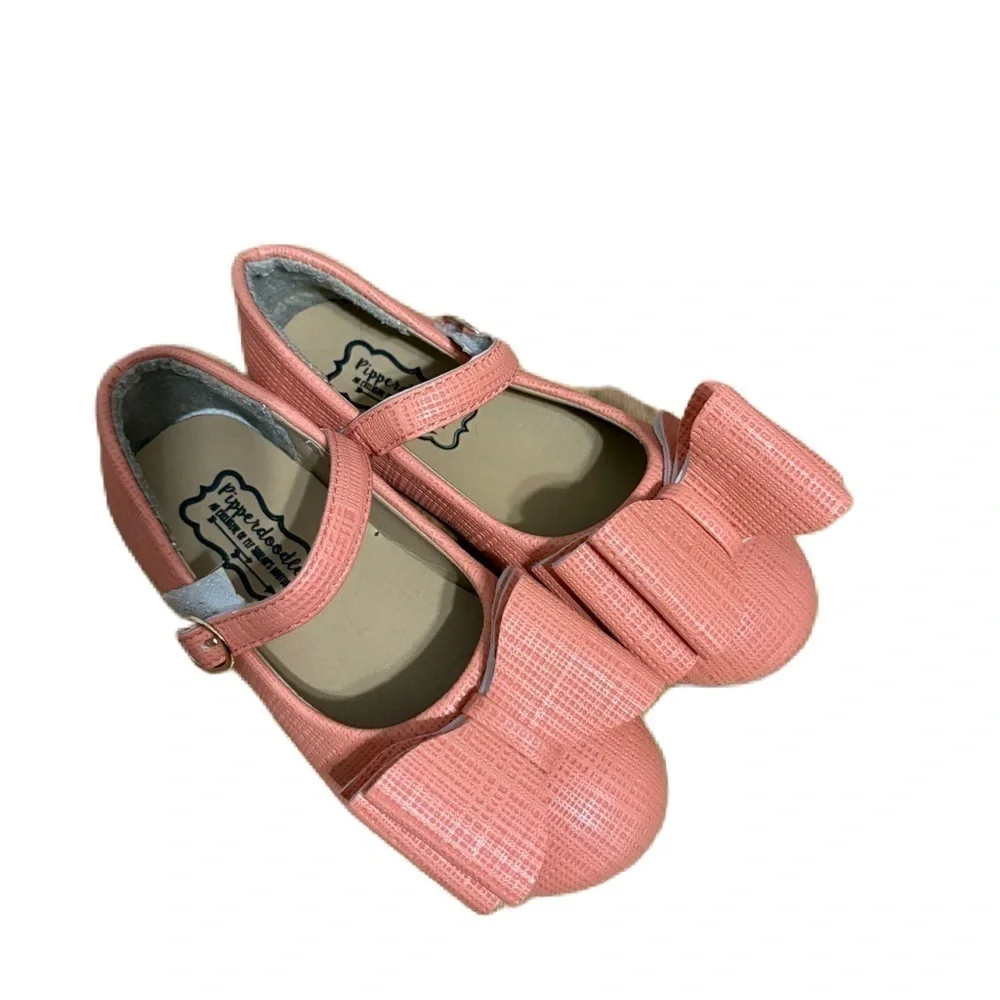 Pipperdoodles Pink Kids Shoes with Bow Detail Coral 31 Sz 13 US